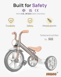 KRIDDO Tricycle for Toddlers 2-5 Years: Rubber Front Wheel - Cement Grey - image 2