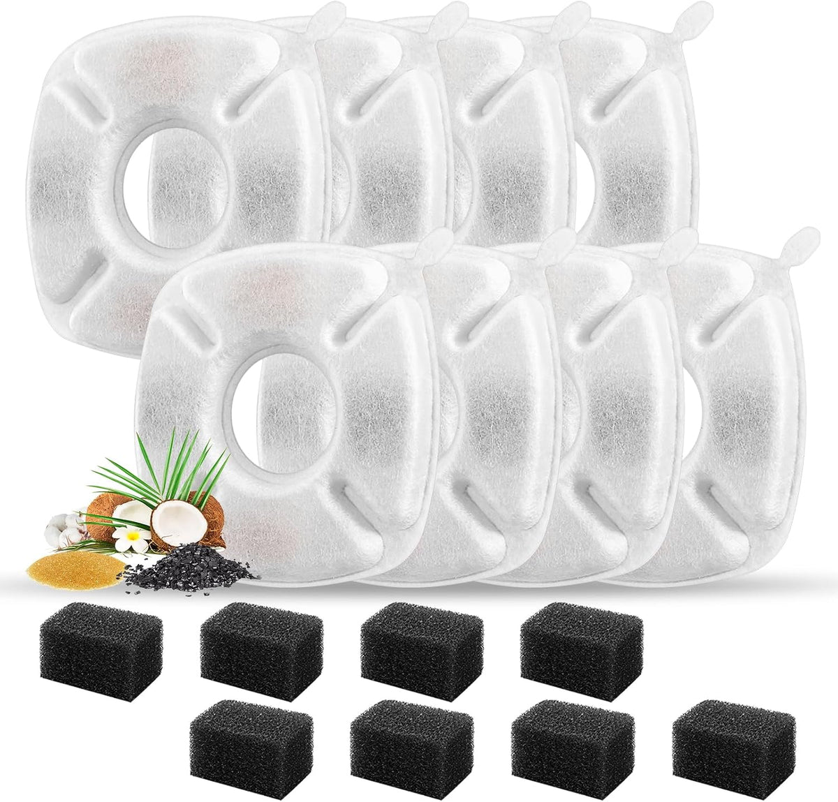 24 Pcs Cat Fountain Replacement Filters 12 Pack Cat Water Fountain - 8 Filters & 8 Sponges