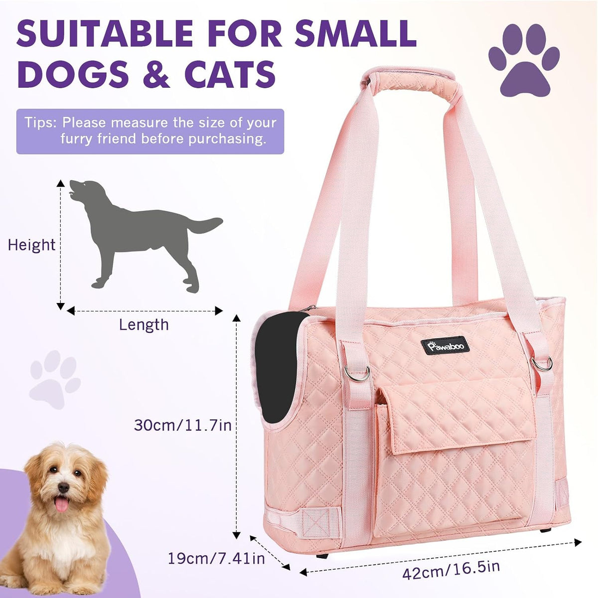 Pawaboo Dog Purse Carrier for Small Dogs with Pocket - B-Pink - image 2