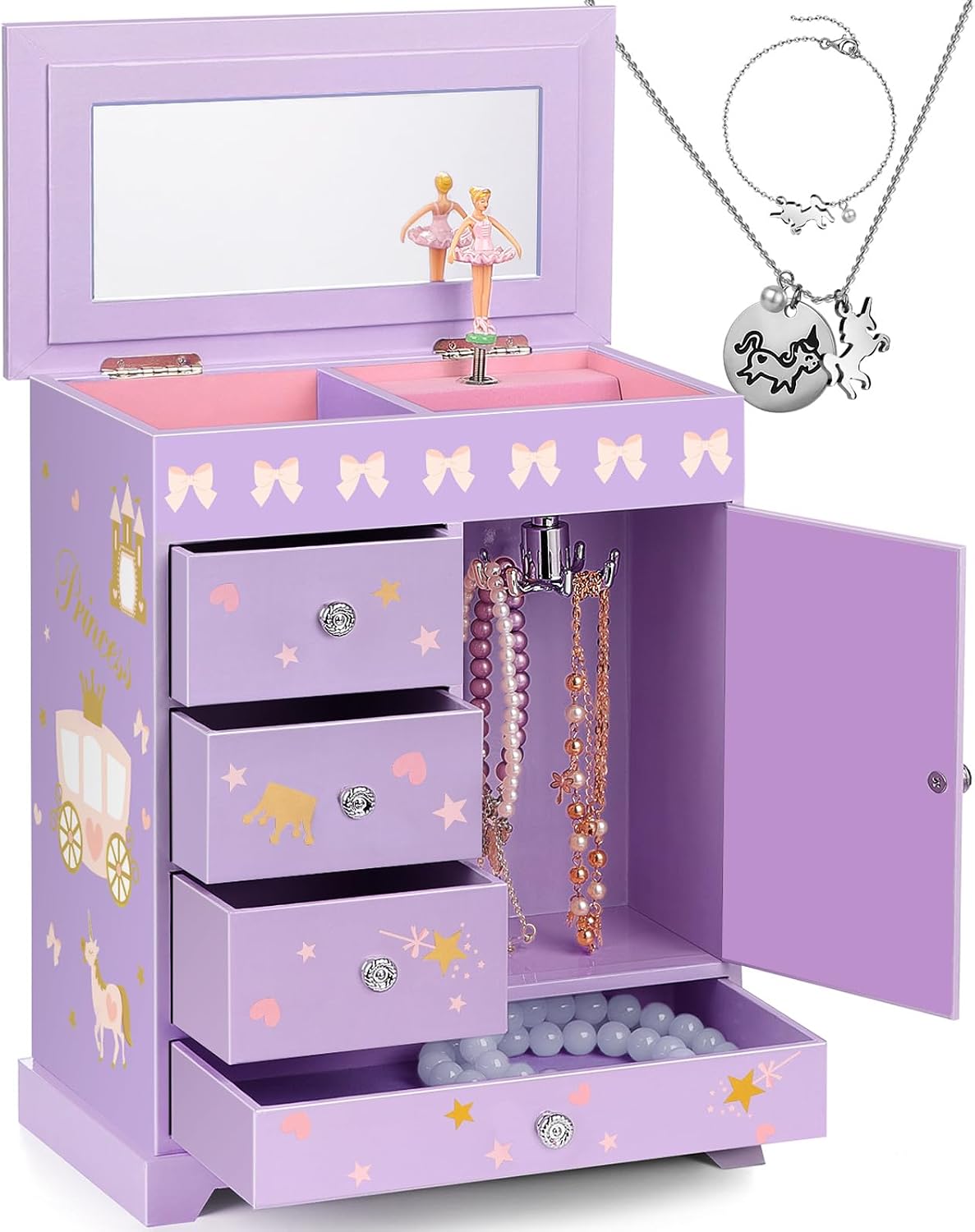 Jewelry Box for Girls 8.9 x 4.92 x 10.98 inch Large 5 Layer Music Box - Purple