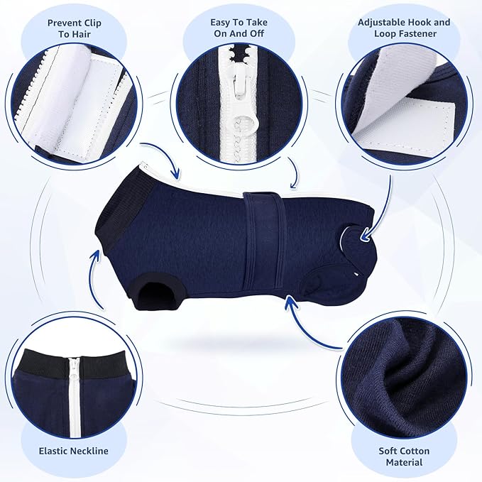 Lukovee Recovery Suit for Dogs, Zipper On Recovery Suit for Female Male Dog, Onesie Abdominal Wounds Cone E-Collar Alternative Prevent Licking Spay Recovery Suit (DBL,XXL)