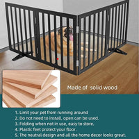 ZJSF Freestanding Indoor Dog Gate for House Foldable Wood Puppy Gate for Doorways Pet Gate for Stairs Extra Wide Pet Fence, Black, 24" Height 3 Panels