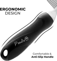 POODLIE Poodle Pet Dog Combs for Grooming Matting - Metal Comb for Dogs with Long & Short Stainless Steel Teeth - Dematting Comb for Cats to Remove Matted Hair & Knots, Black