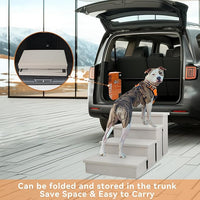 Dog Stairs with Condo 23" H, 4-Step Wider Folding Storage Pet Stairs Gift for Small/Medium/Large Old Dogs Cats, Dog Steps for High Beds Window, Ramp for Climbing Car Up to 200 lbs, Beige