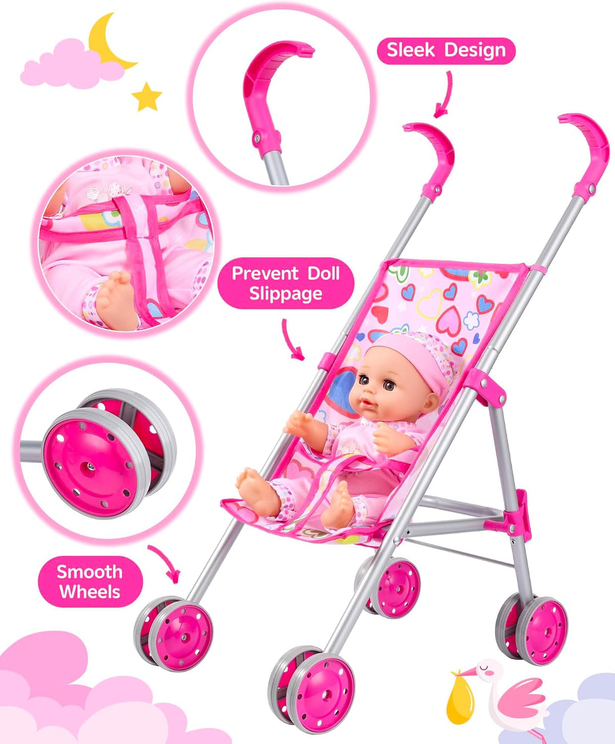 GAGAKU foldable baby doll stroller with 12 inch doll and care accessories - view 17