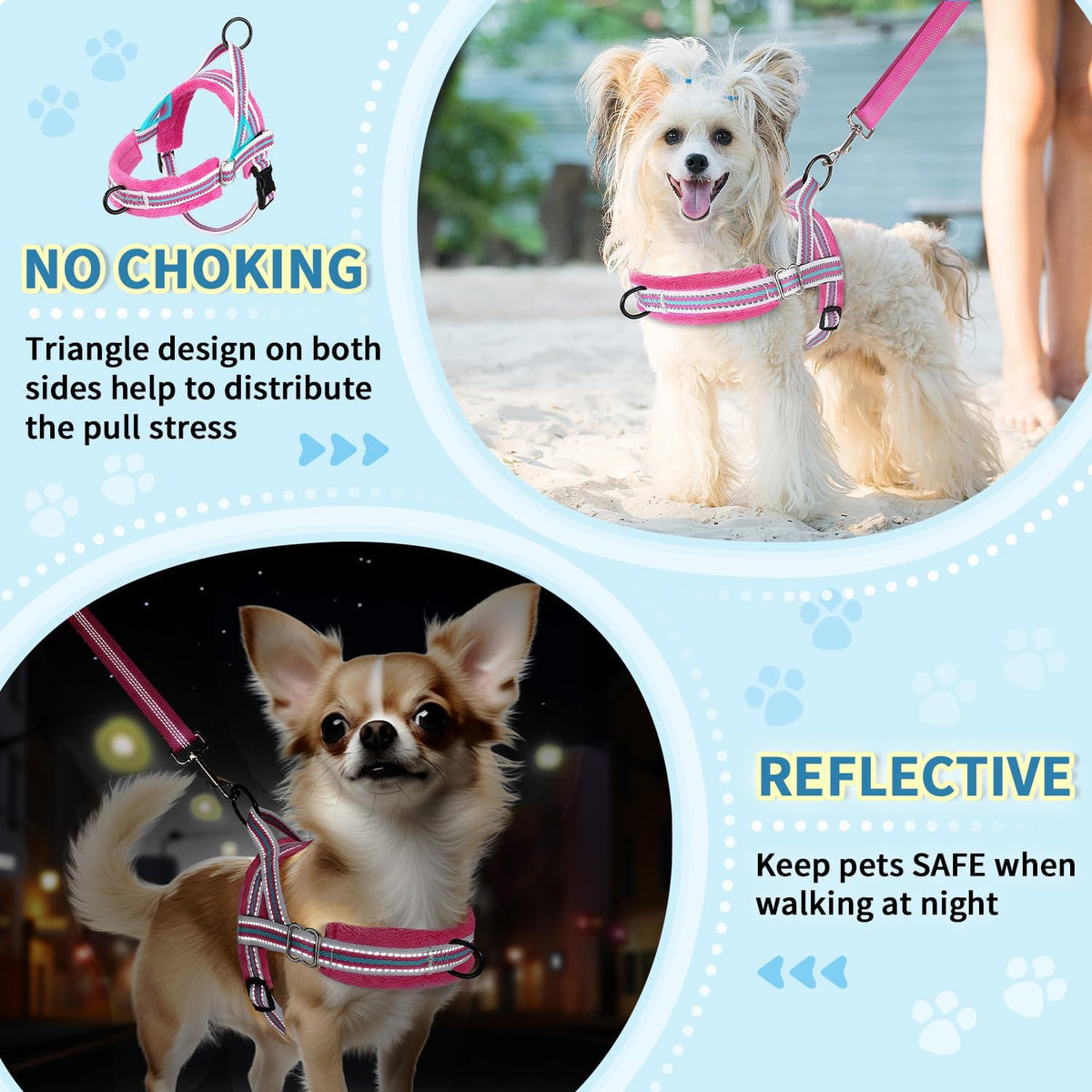 Lukovee Small Dog Harness and Leash Set, No Pull Soft Padded, XS - Fuchsia - with Stripe / XS ( Chest 14'' ~ 18'') - image 2
