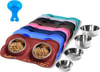 Hubulk Pet Dog Bowls 2 Stainless Steel Dog Bowl with No Spill - Burgundy / Medium