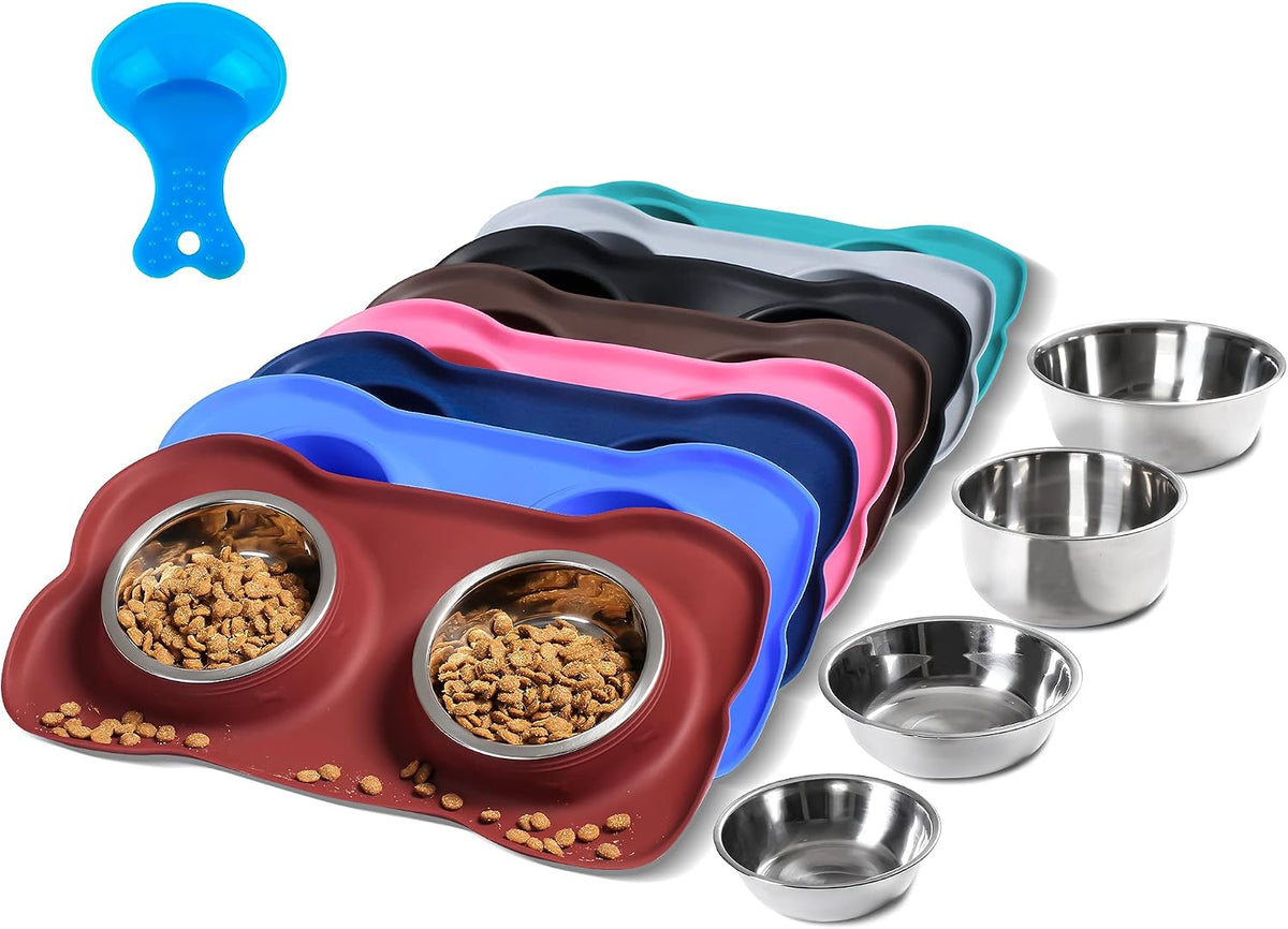 Hubulk Pet Dog Bowls 2 Stainless Steel Dog Bowl with No Spill - Burgundy / Medium