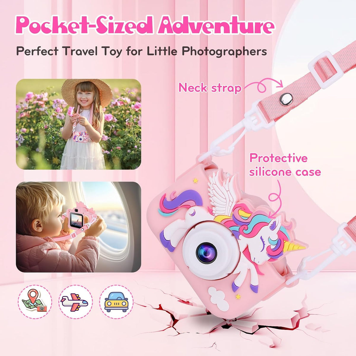 Alotwan unicorn kids camera with silicone case, 2.4-inch screen and lanyard - view 6