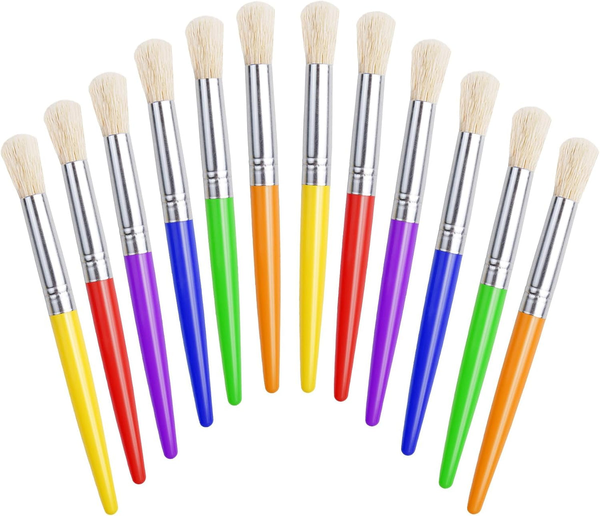 Joyooss kids paint brushes 12 pack, 6 round and 6 flat brushes with colorful plastic handles - view 4