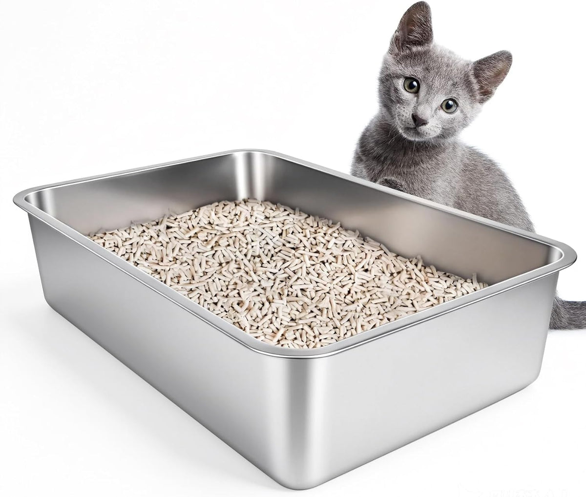 Stainless Steel Cat Litter Box - 19.5"L x 13.5"W / 4" H