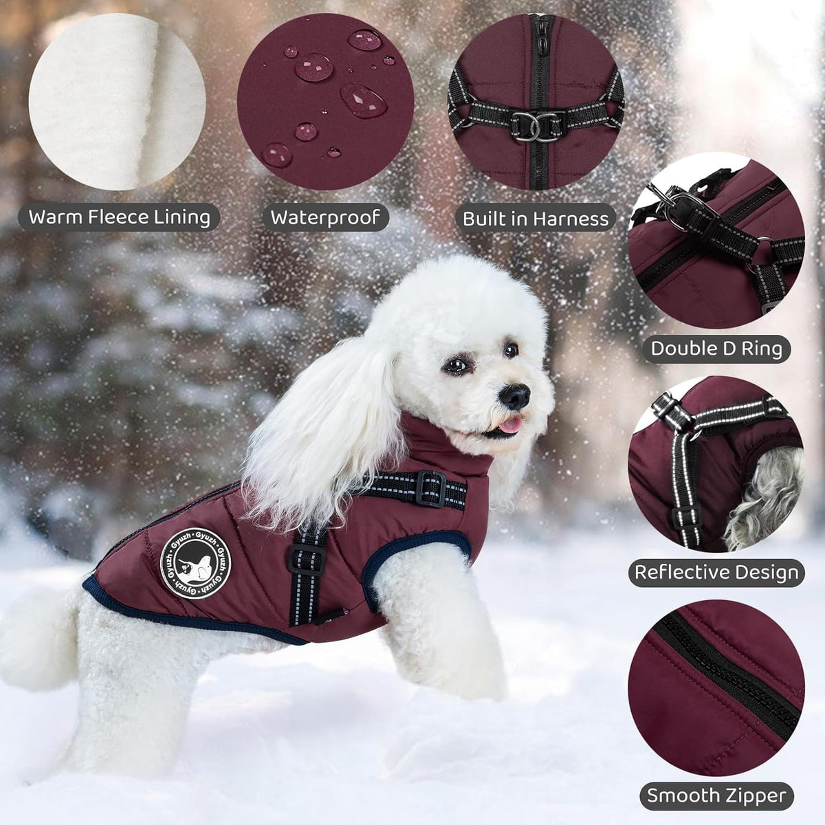 Gyuzh Dog Coat with Harness Puppy Coats Small Dog Harness Jacket - XX-Large / purple - image 2