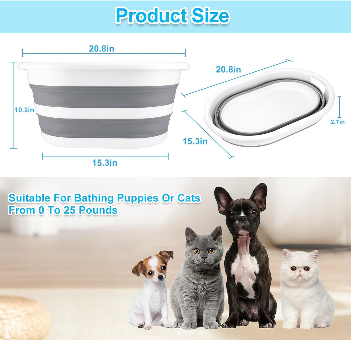 Collapsible Dog Bathtub, Portable Pets Bathing Tub for Puppy Cats, Gray – Essentials for Dogs - Small / Grey - image 4