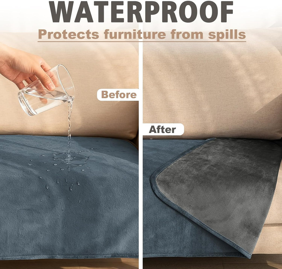 Ameritex Pet Bed Blanket Reversible 100% Waterproof Velvet Super Soft - 82x102 Inches / Blue+darkgrey - image 3