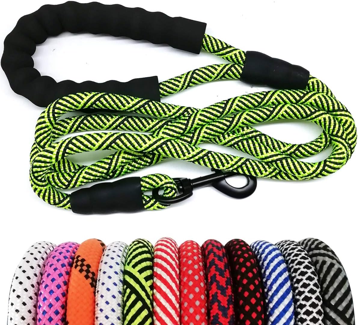 MayPaw Rope Dog Leash, Thick Leash for Medium Large Dogs - green black / 1/2" * 10'