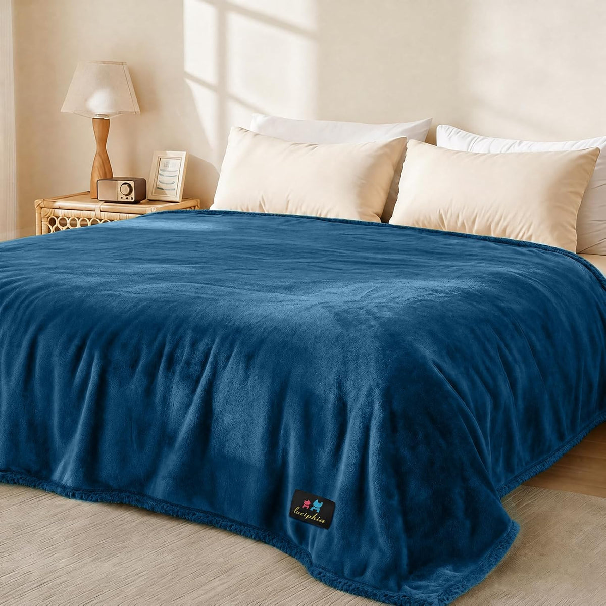 Waterproof Pet Blanket, Liquid Pee Proof Dog Blanket for Sofa Bed Couch, Reversible Sherpa Fleece - XL (85" x57") / Dark Blue-thicken