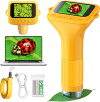 Odatay 1000X Digital Kids Microscope Kit with 12 Slides & 2" Screen - Orange