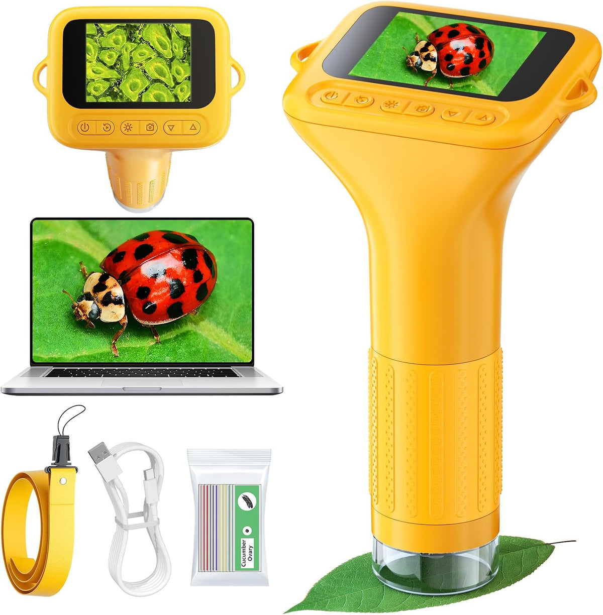 Odatay 1000X Digital Kids Microscope Kit with 12 Slides & 2" Screen - Orange