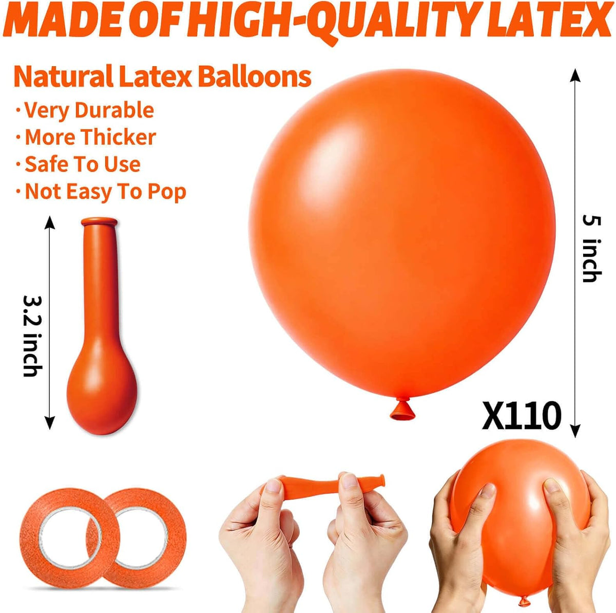 110pcs Black Balloon 12 inch - 5inch(small) / B09-orange - image 3