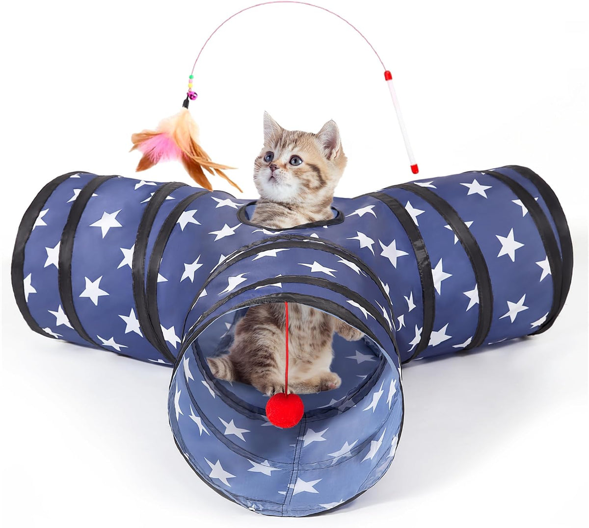 Tempcore Cat Tunnel, 3-Way Collapsible Toy for Indoor Cats - Pentagram / Small