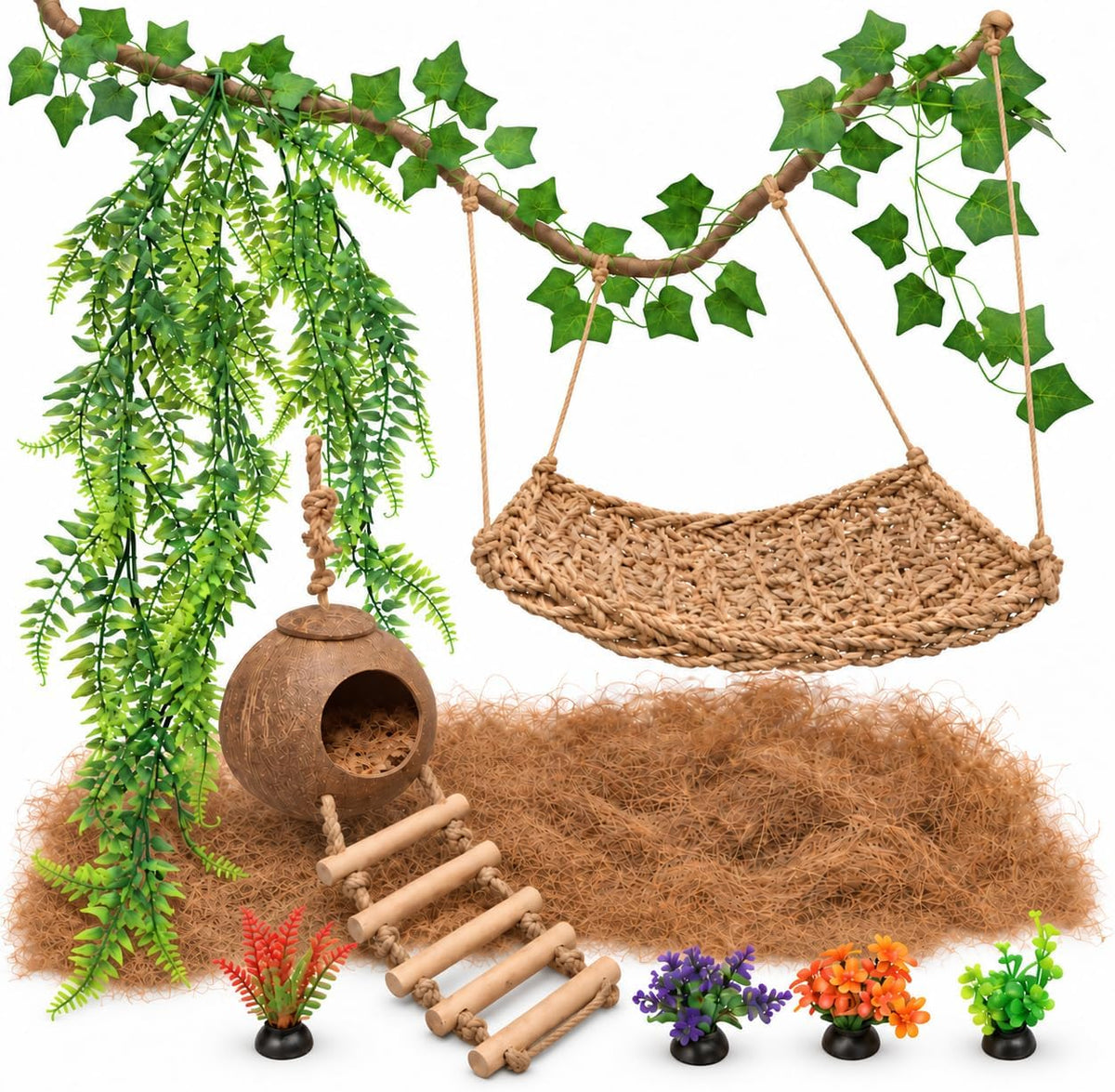 10PCS Crested Gecko Tank Accessories - 10 Piece with Hammock