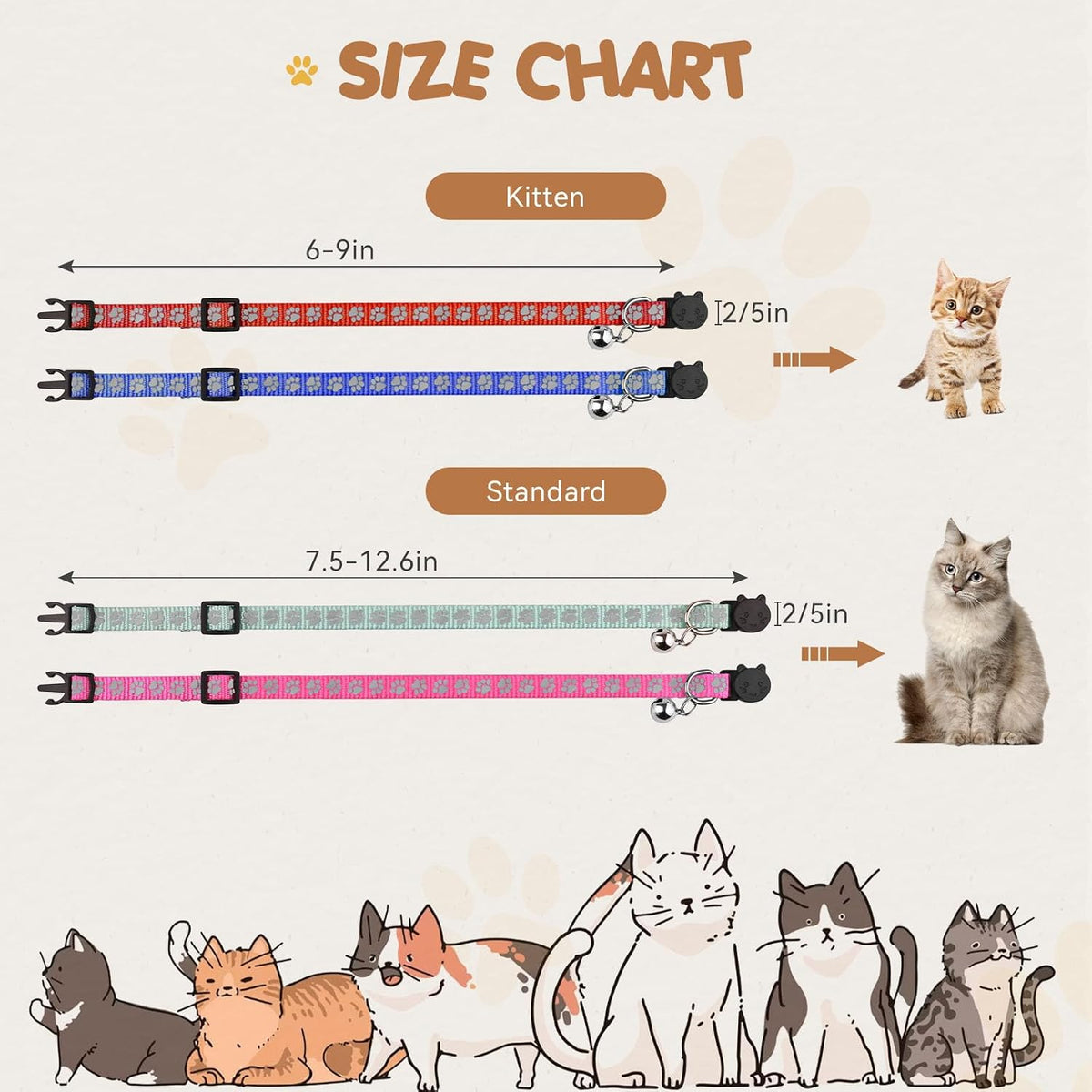 16 PCS Breakaway Cat Collars with Bells Reflective Cat Collar Safety - Standard(7.5" - 12.6") - image 3
