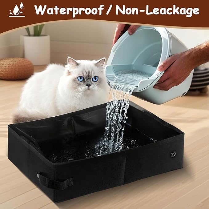 Foldable Travel Litter Box for Cats, Waterproof Portable Cat Travel Litter Box Collapsible, 15.75 * 11.82 * 3.94 Inches, Traveling & Camping Cat Supplies - Purple