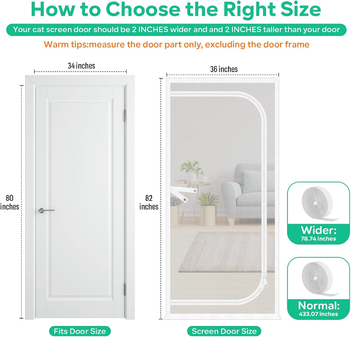 Reinforced Thickened Cat Screen Door - White / Left-u Shape, Fits Door Size up to 34''x 80'' - image 2