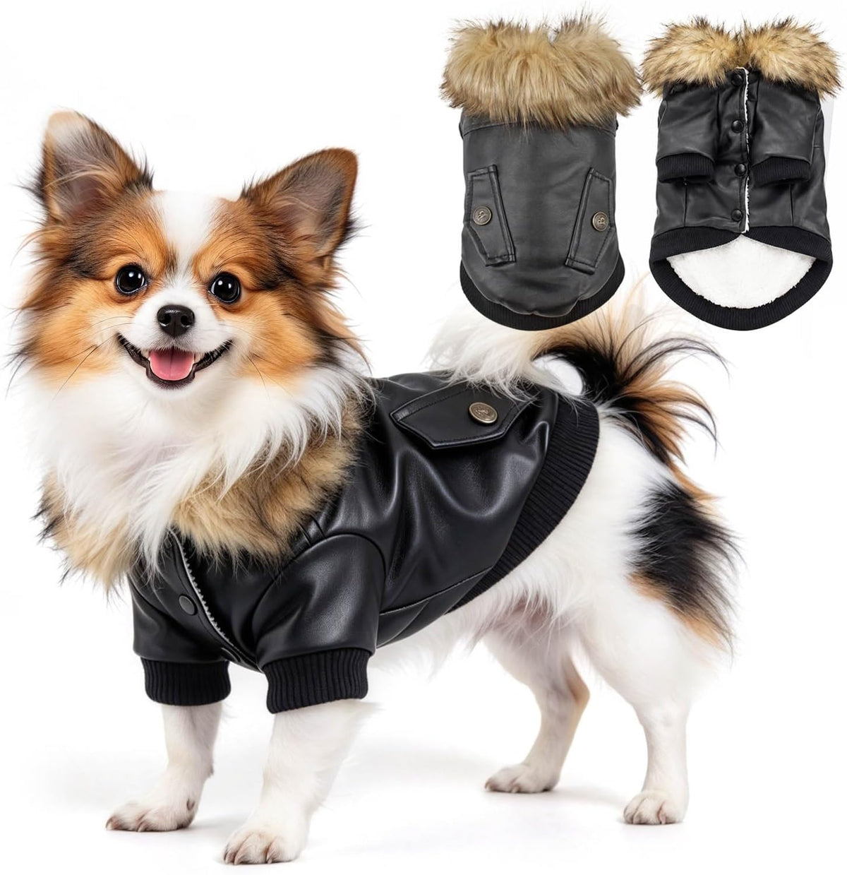 LESYPET Dog Leather Jacket for Small Dogs - Medium / Black