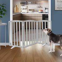 ZJSF Foldable Freestanding Indoor Dog Gate for House Wood Long Pet Gates Dog Fence for Stairs Puppy Gates for Hallways, Puppy Gate,Support Feet Included, Grey, 32 "Height-3 Panels
