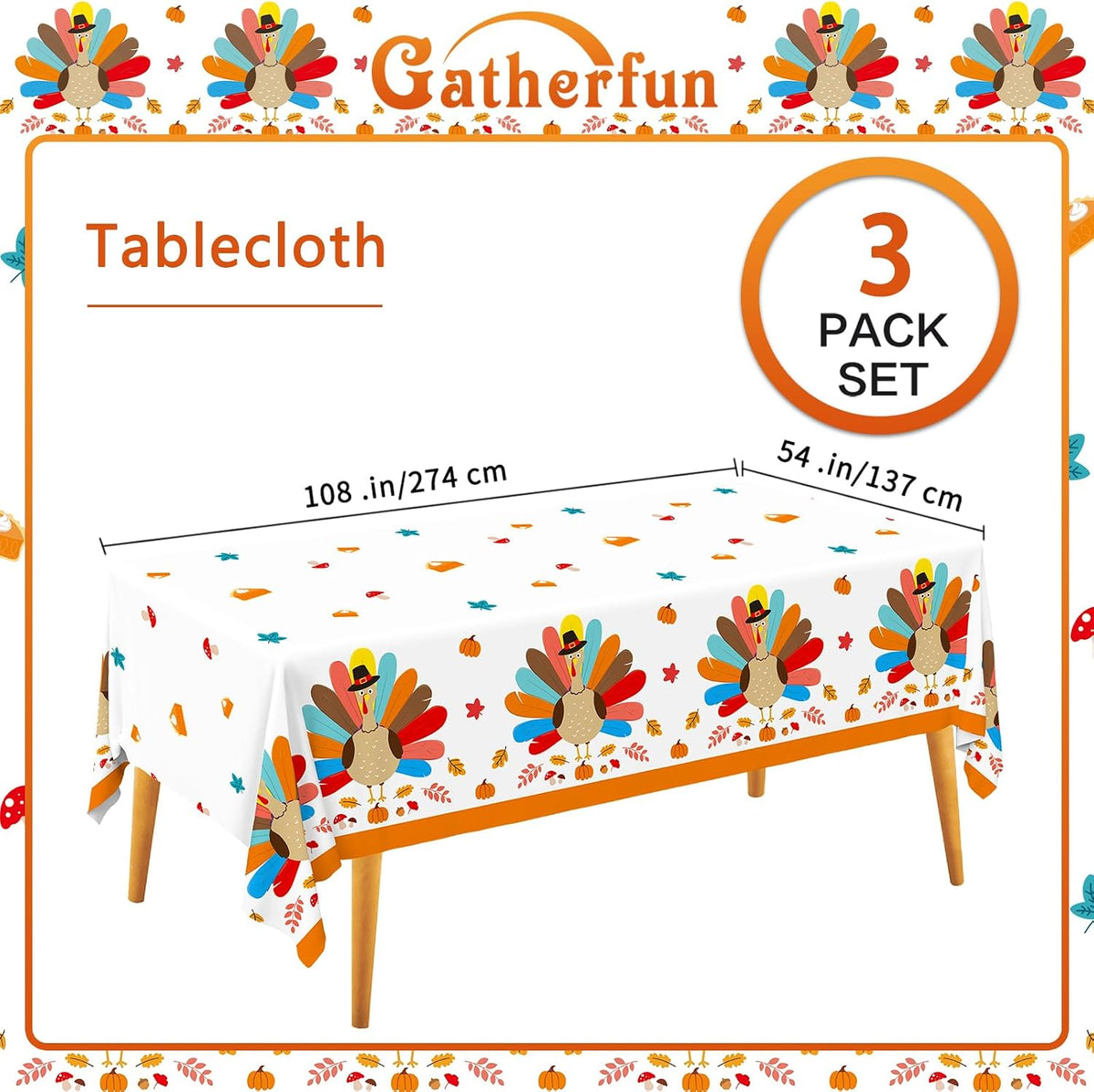 Gatherfun Football Party Decorations Disposable Tablecloth Plastic - thanksgiving - image 2