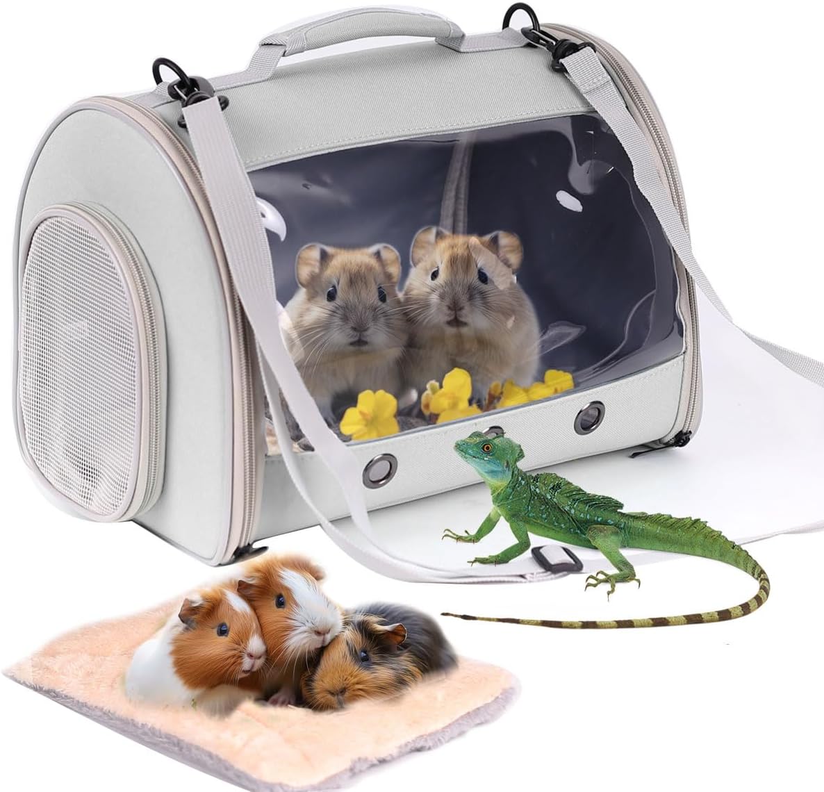 Bearded Dragon Travel Carrier Backpack, Lizard Backpack Carrier - Grey / TPU Carrier+MAT