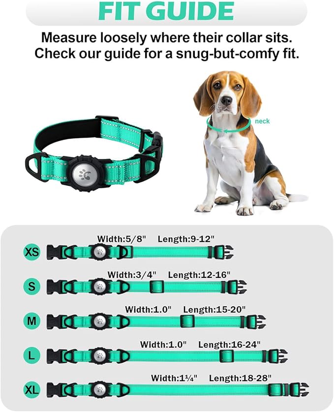 TagME Airtag Dog Collar,Waterproof Reflective Pet Collar with Airtag Holder,Soft Padded and Double D-Rings for Small Dogs,Turquoise