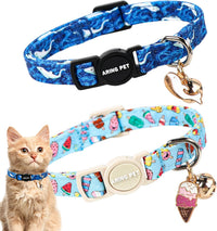 ARING PET 2 Pack Cat Collar-Cute Cotton Cat Collar Breakaway - Summer Ice Pop & Whale