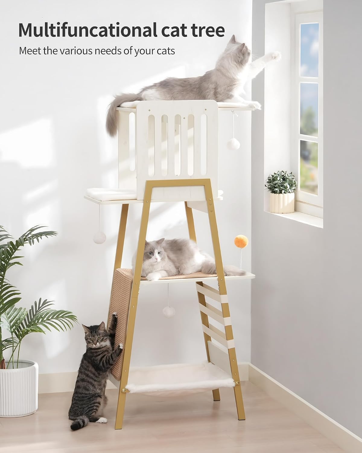 Modern Cat Tree, Big Hammock - White - image 3