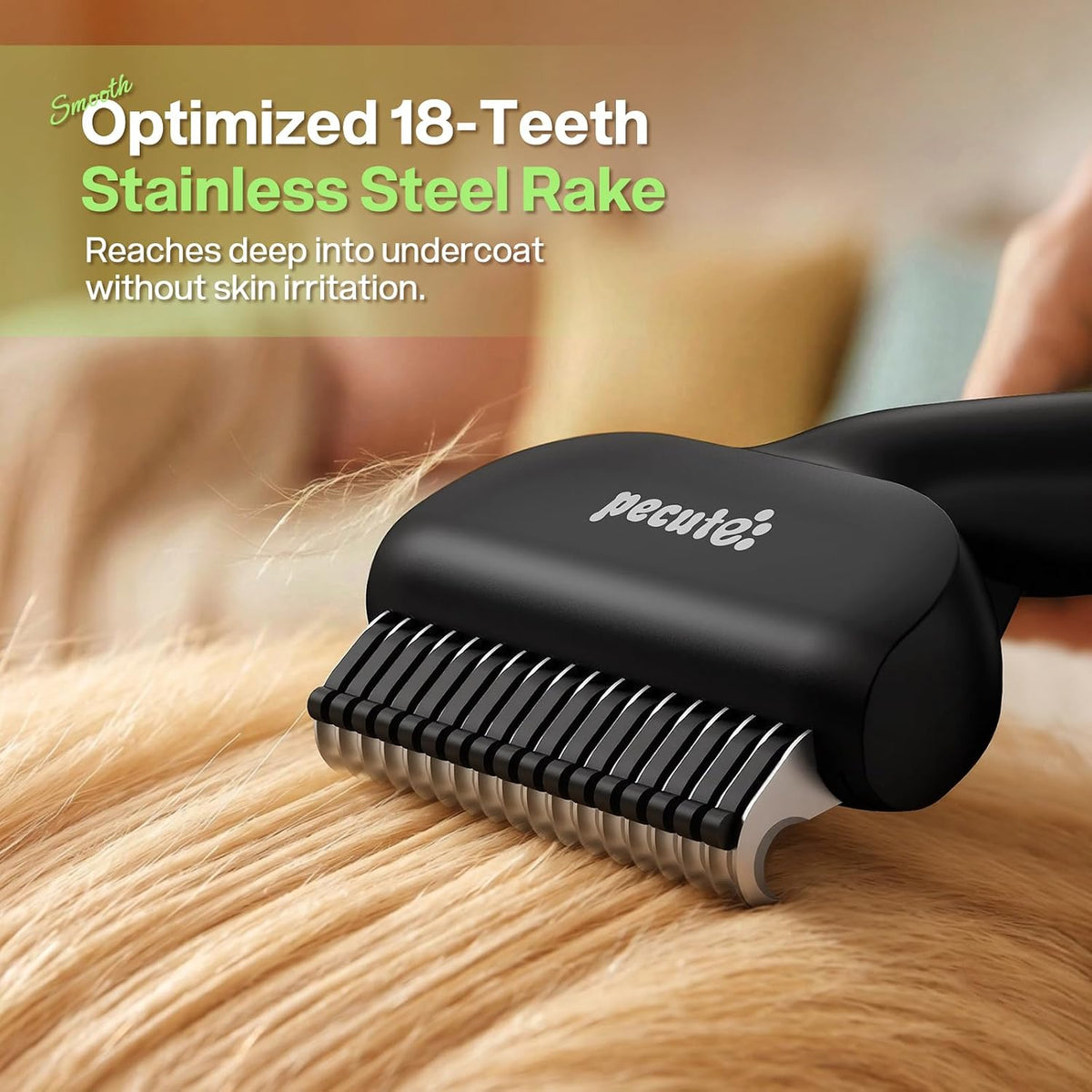 Pecute Self-Cleaning Undercoat Rake for Dogs Cats with Long/Double - Black - image 4