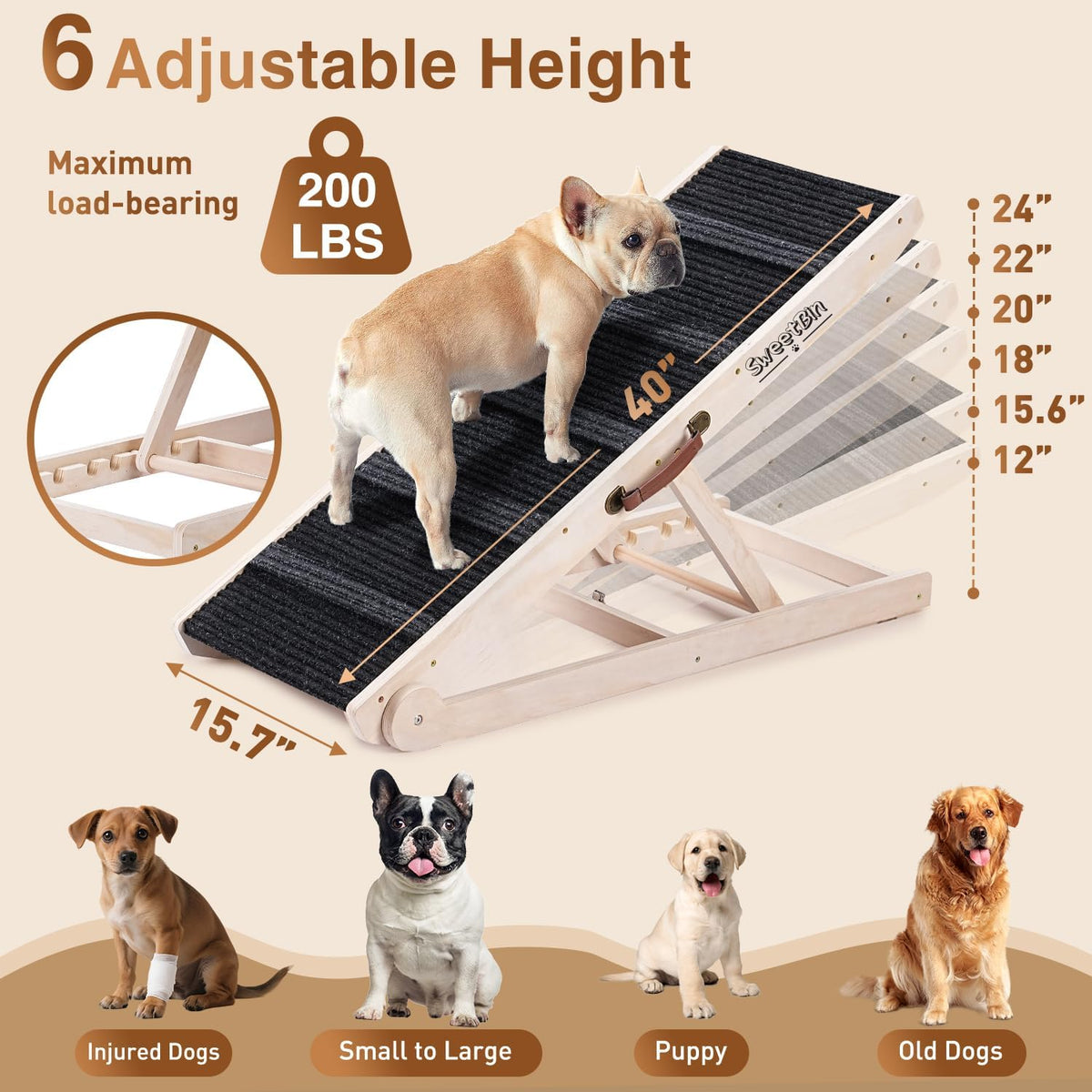 Dog Ramp for Bed, Foldable Small to Large Dog Ramp for Couch - Burlywood(black)/Standard - image 2