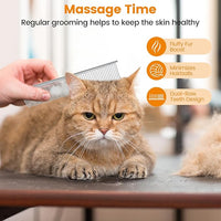2Pcs Stainless Steel Dog Comb, Round Tooth Cat Comb with 2 Tooth Widths, Metal Combs for Removing Knots and Tangles, Grooming Tool for Long and Short Hair Pets, 7.5 IN Silver