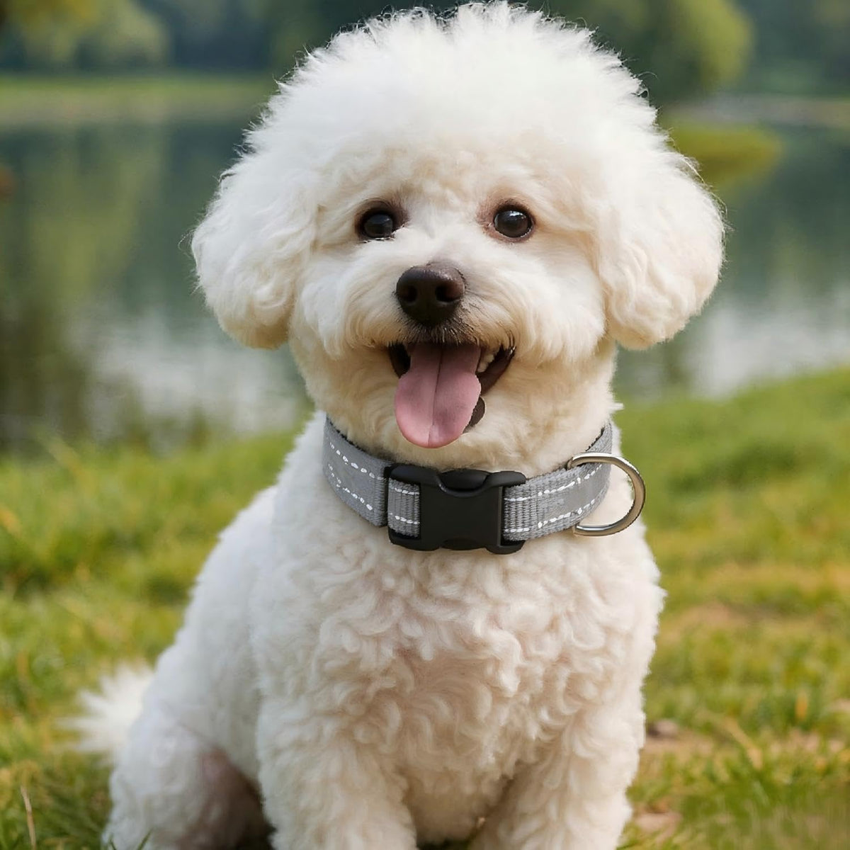 Dog Collar for Small Medium Dogs with Buckle - Light Gray / Medium - image 2