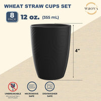 Wrova set of 8 black reusable wheat straw cups, 20 oz, stackable - view 32
