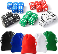 TOSAIHOEA 25 piece six sided spot dice set in blue, green, red, white and black with velvet bags