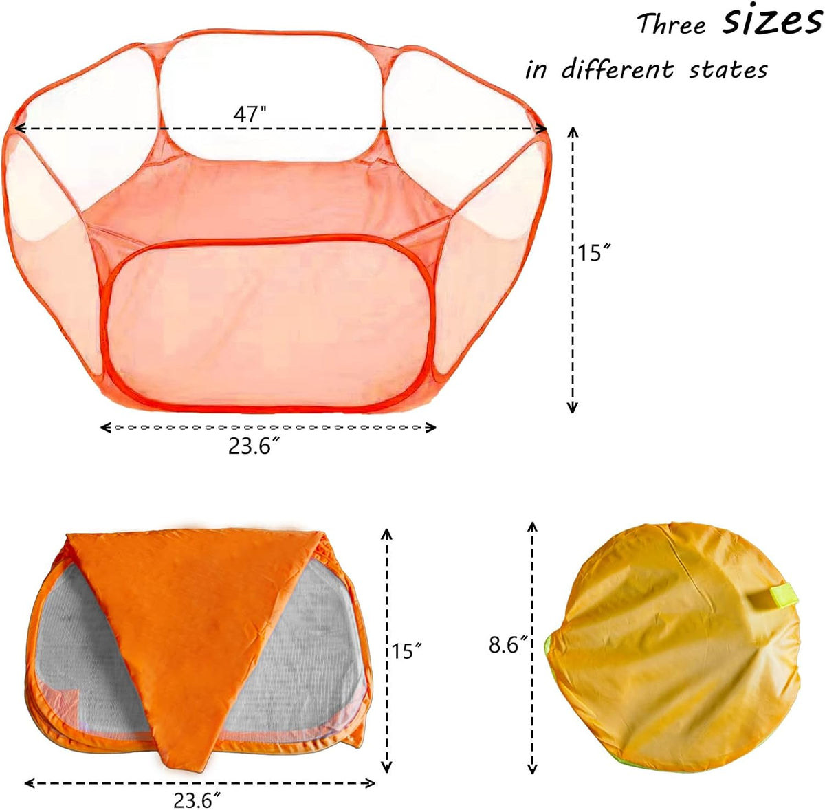 Small Animals Playpen, Portable Pop-up Open Interactive Pet Tent - Orange - image 3