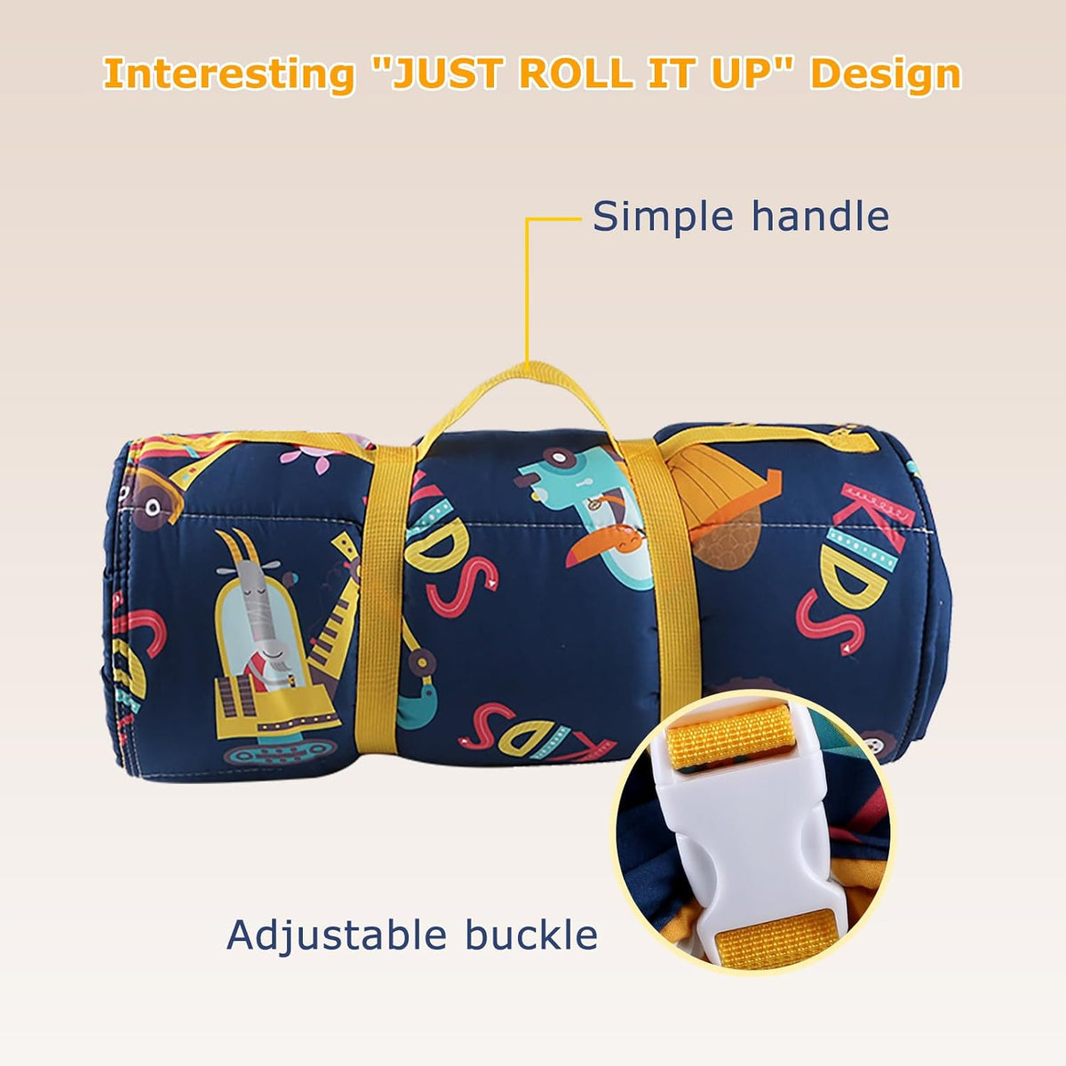 Toddler Nap Mat with Removable Pillow & Soft Blanket - Construction Vehicle - image 2
