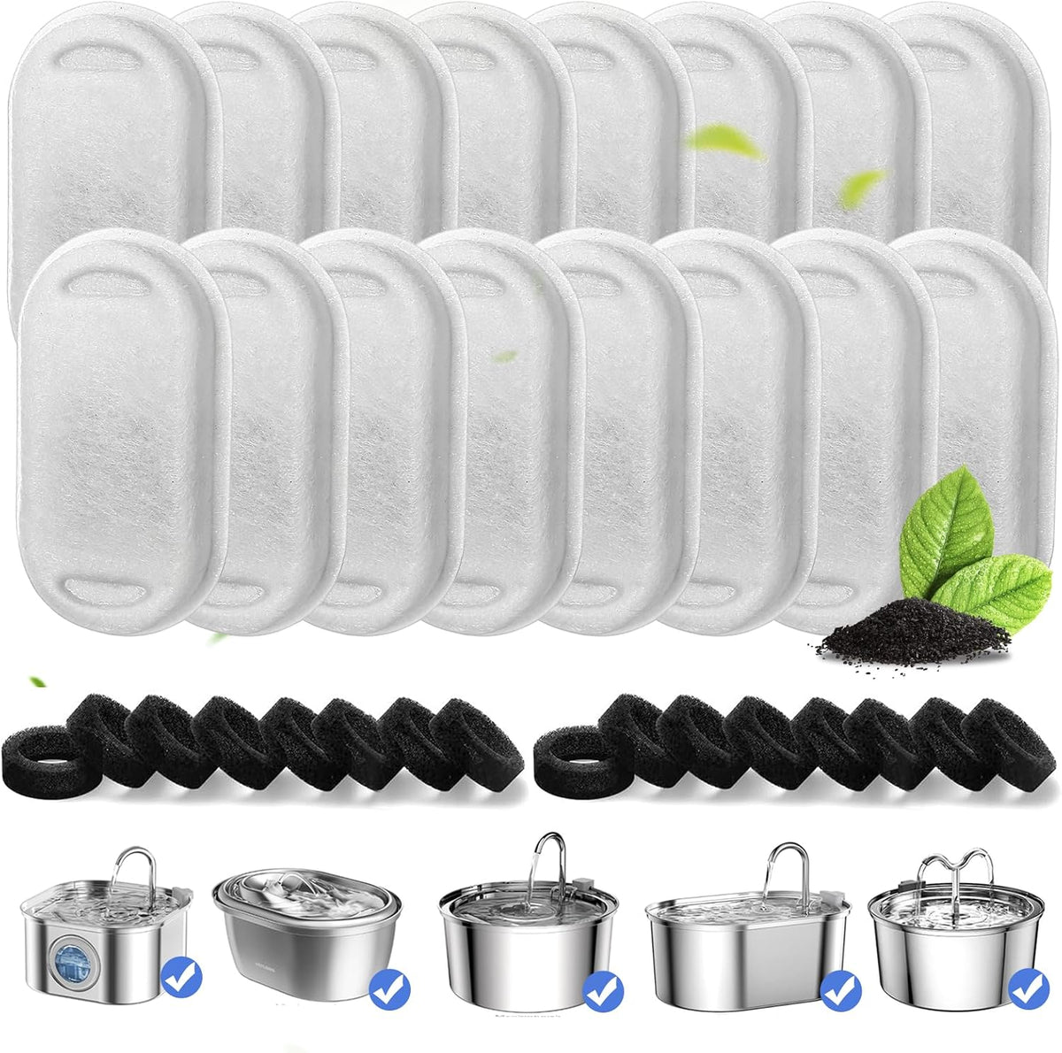 16 Pack Replacement Filters for Cat/Dog Water Fountain - 32 Filters