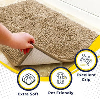 Muddy Mat® Pack of 3 Highly Absorbent Microfiber Dog Door Mat and Pet Rug, Non Slip Thick Washable Area Mat Soft Chenille for Kitchen Bathroom Bedroom and Outdoor - Beige Small, Medium & Large