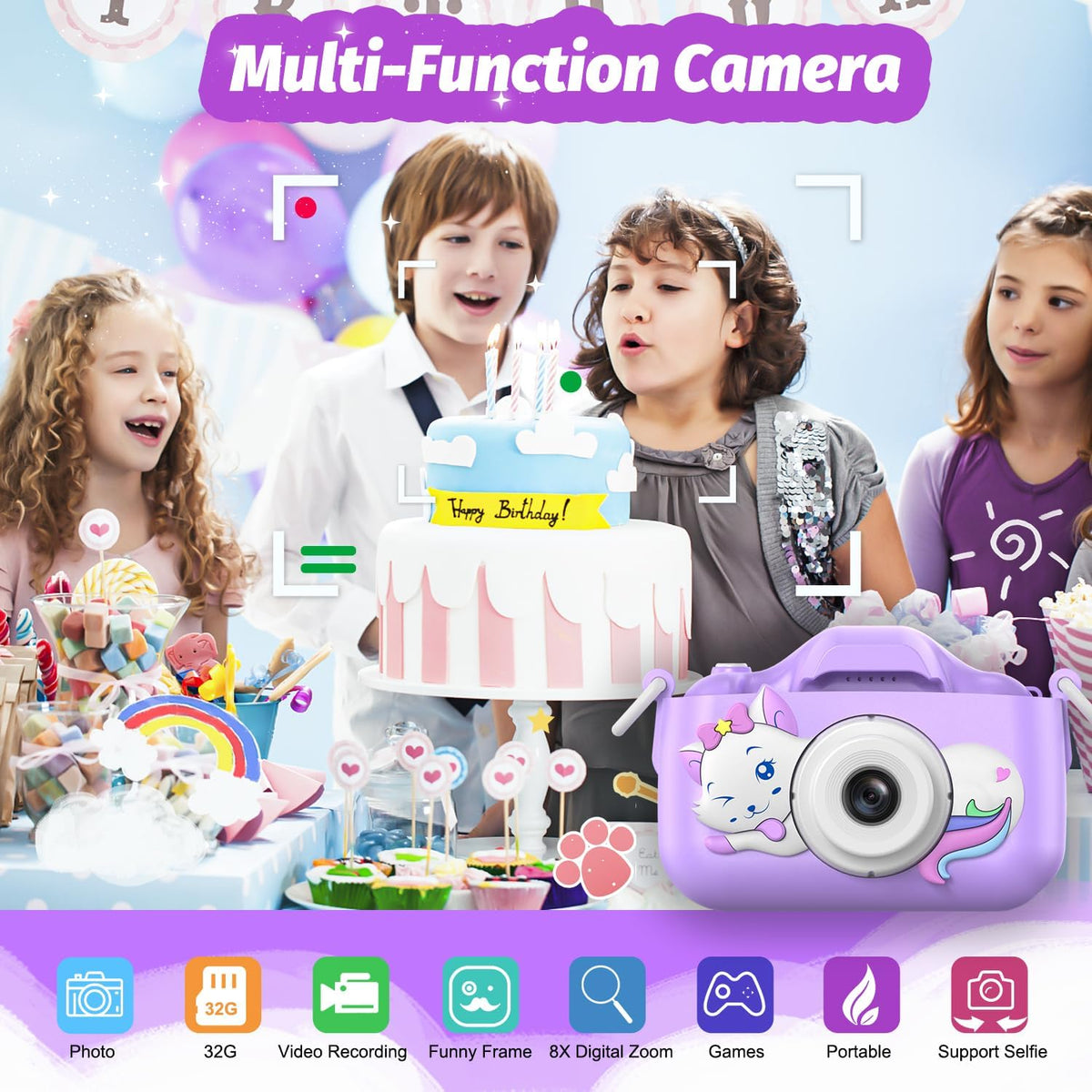 Goopow Kids Selfie Camera Toys for Girls Age 3-9 - H21-DC-Purple - image 2