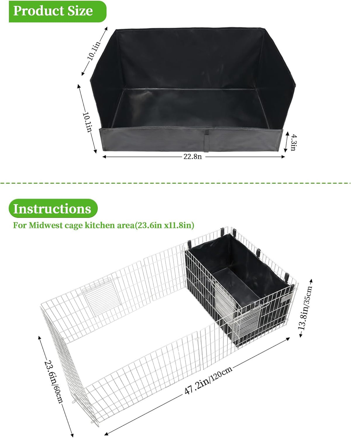 Guinea Pig Litter Box, Hay Holder, Cage Liner - 24"x13"x11.8" / Black - image 3