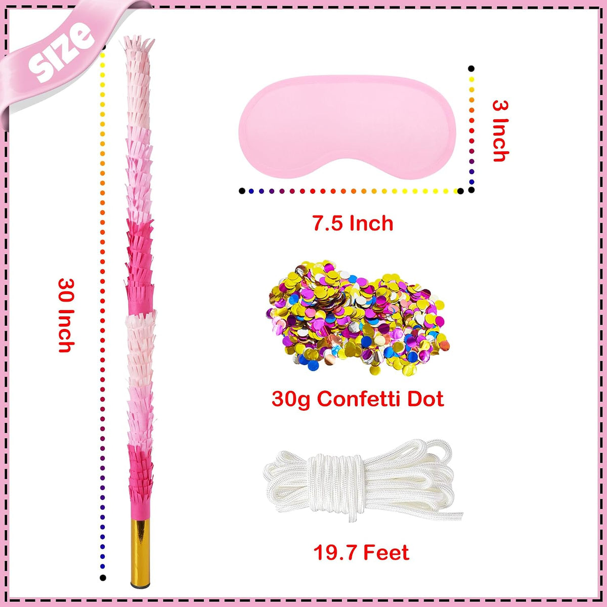 PCFING 30 inch rainbow piñata stick kit with blindfold and rope - view 16