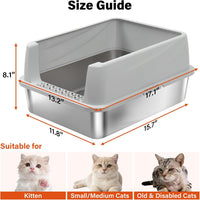 Stainless Steel Litter Box, Metal Cat Litter Box for Kitten - S:17.5x13.6x8inch with Lid - image 2