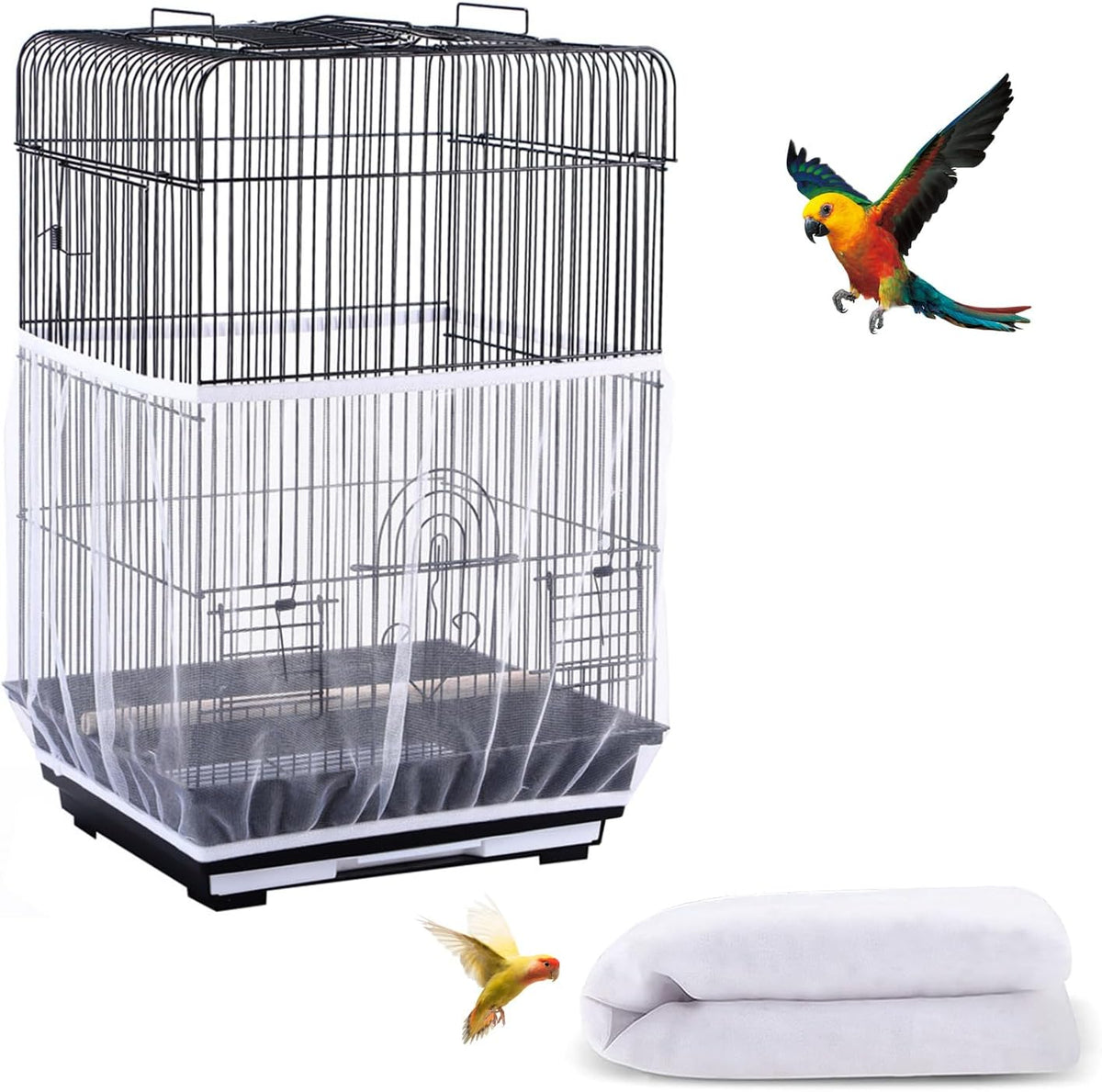 Bird Cage Seed Catcher, Seed Catcher Guard Net Cover - Solid-white / 15.7" x87"
